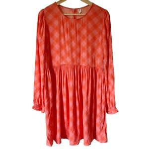 NWT BP Pink Orange Flannel Print Long Sleeve Knee Length Dress Size M